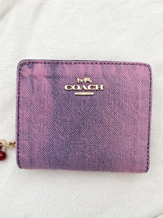 Coach Handbags - Custom Pink Washed Denim Coach Wallet | Cherry Charm Zip Around Upcycled Bag